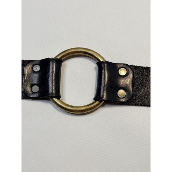 Red Monkey Belt Mens Black Leather Solid Brass Round Buckle Double O-Ring Heavy - Picture 7 of 9